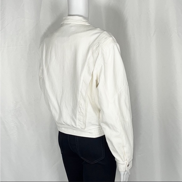 BlankNYC So Icy White Crepe Bomber Jacket SzXS Mesh Elastic Panel &Patch Pockets - Picture 10 of 16